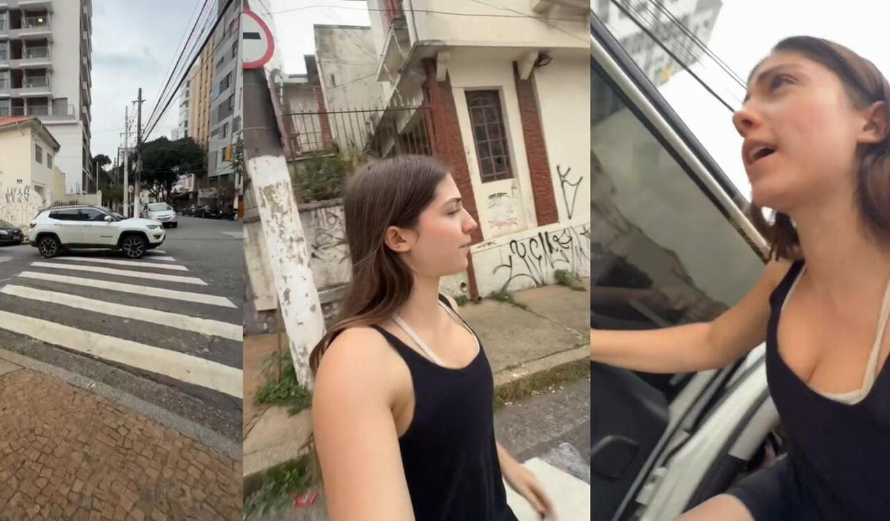 Ela atravessou a rua por dentro do carro na faixa de pedestre