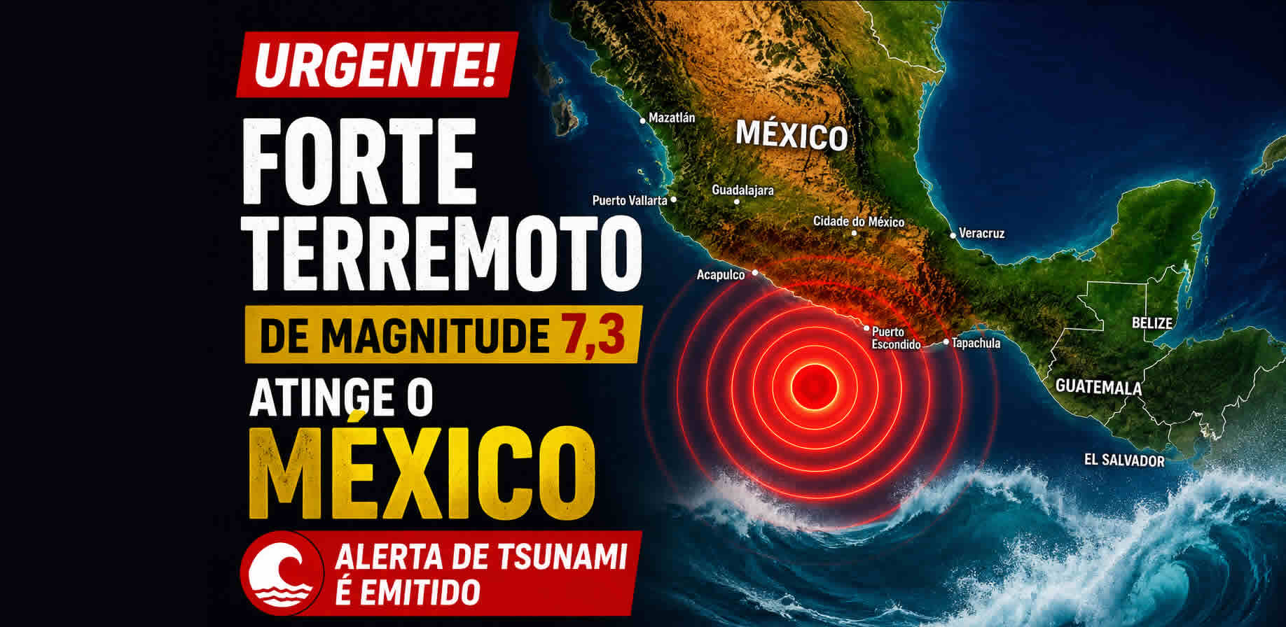 Terremoto de magnitude 7,3 atinge o México e provoca alerta de tsunami